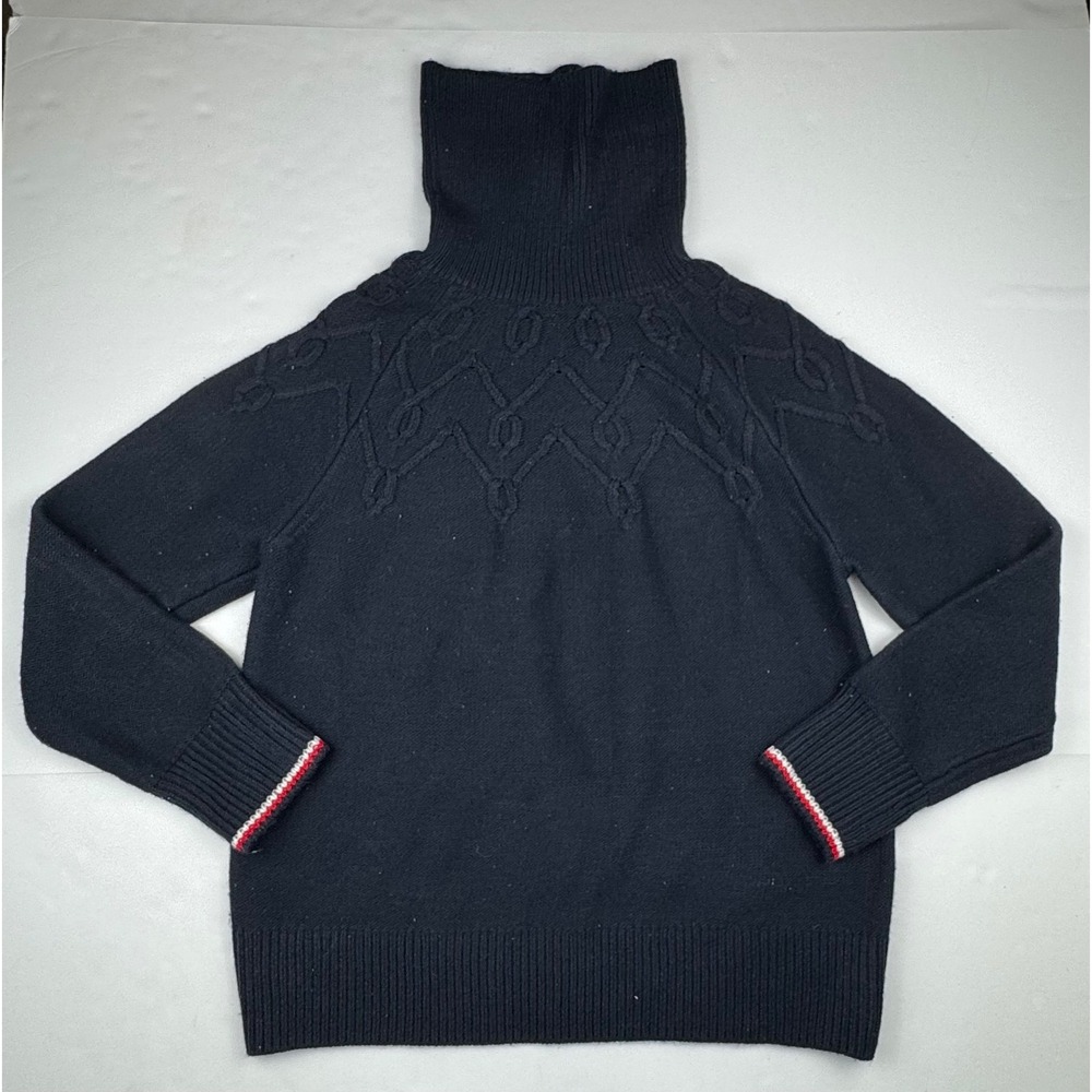 Tommy Hilfiger Turtleneck Sweater M Acrylic Preppy Navy Blue Cable Knit Pullover